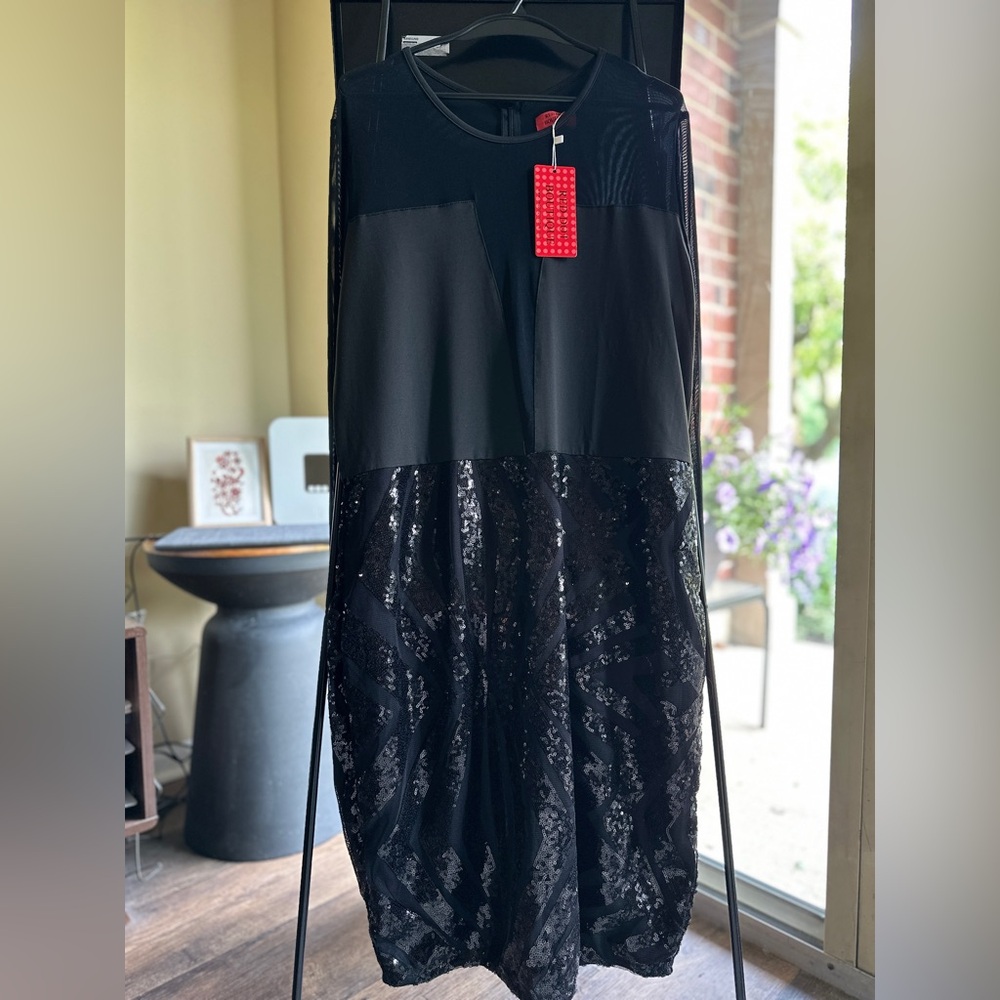 Elegant Black Sequin Mid Dress